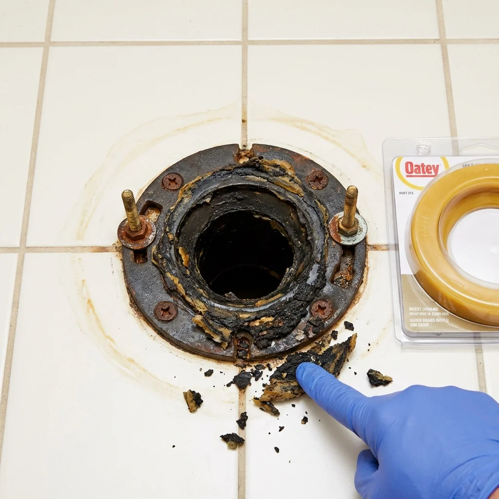 Failed wax ring showing water seepage at the base of a toilet in a Hurley, NM home